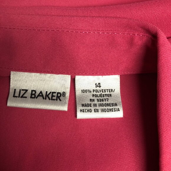Liz Baker Button Up Blouse Womens Size 14 Pink Short Sleeve Shirt Office Vintage - Picture 5 of 8